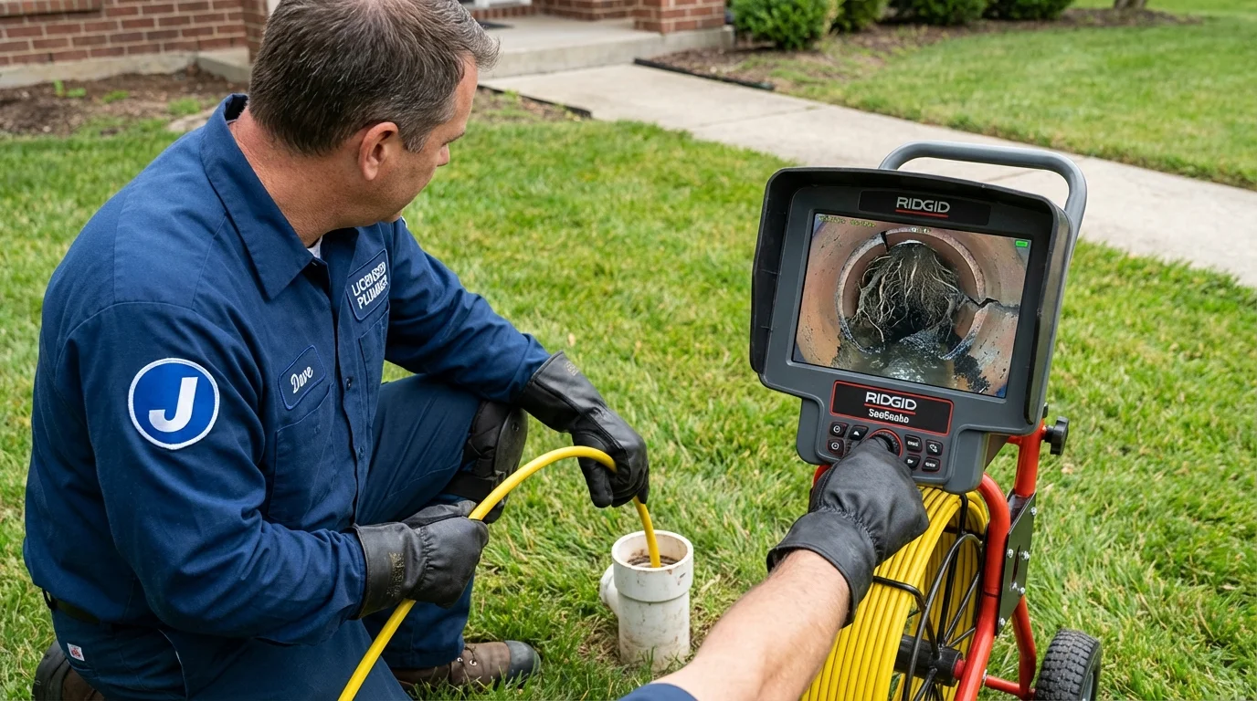 Sewer camera inspection being performed by Johns Plumbing LLC in Dudley